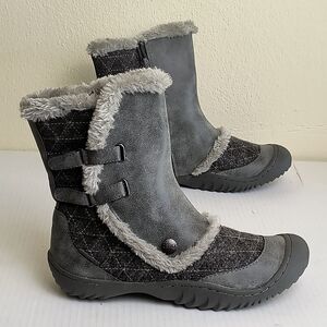 JBU Iceburg 8.5M Gray Winter Boots with Faux Fur Trim Side Zip  Hook & Loop